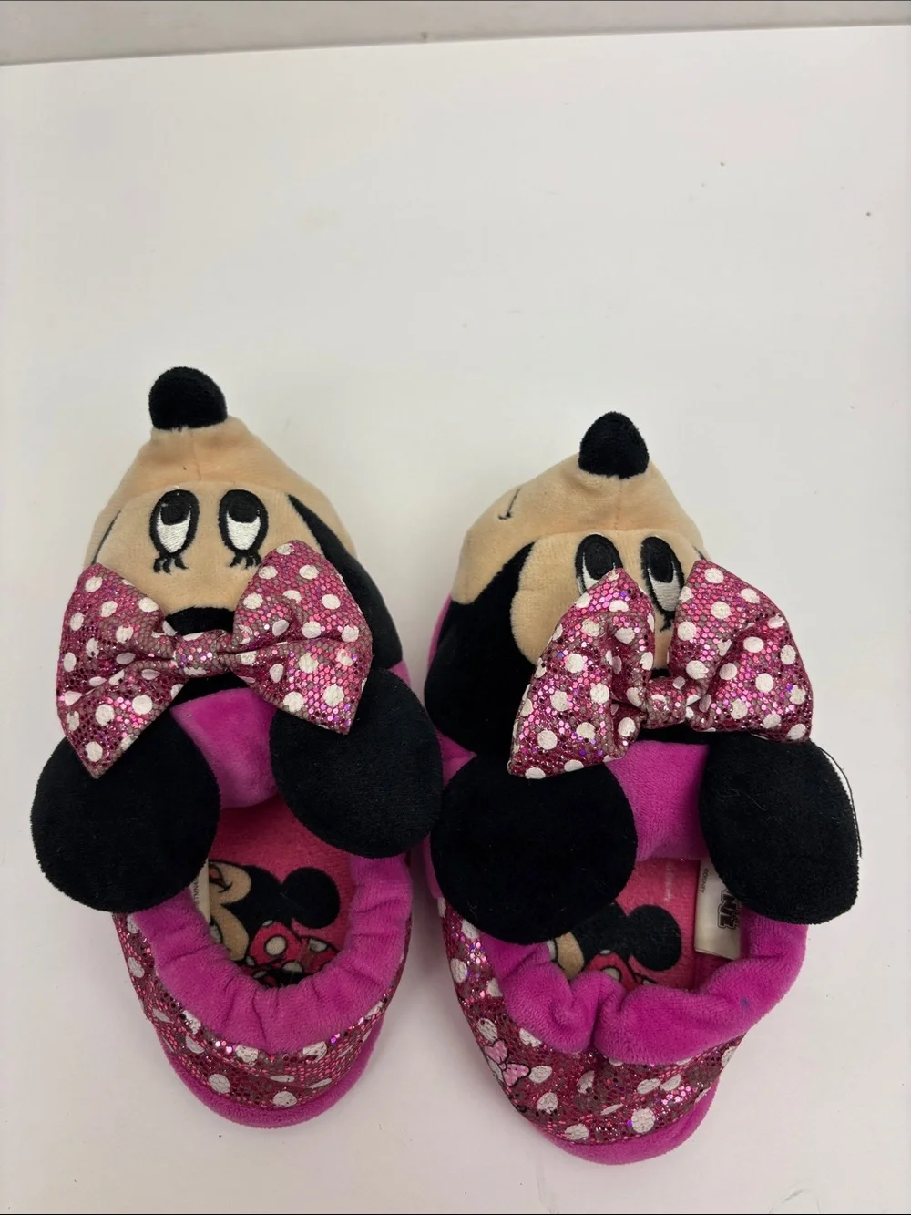 Disney Minnie Mouse Plush Pink Bow Kids Slippers, SZ 7-8 toddler girl, box 73